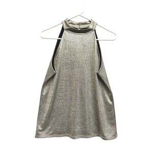 White House Black Market Metallic Gold Halter Top Mock‎ Neck Holiday Glam Tank